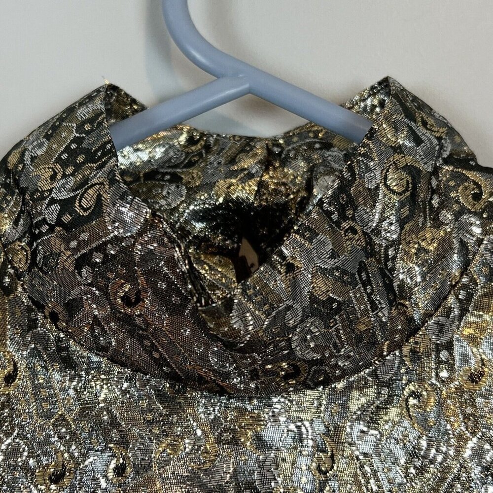 Vintage 70s Metallic Blouse by Suzette Young Californian Size 10 Silver Gold - Picture 4 of 10